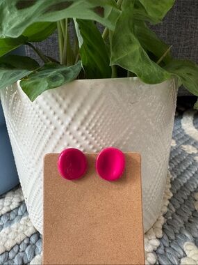 Vintage Hot Pink Oval Clip On Earrings Neon Acrylic Retro 80s 90s